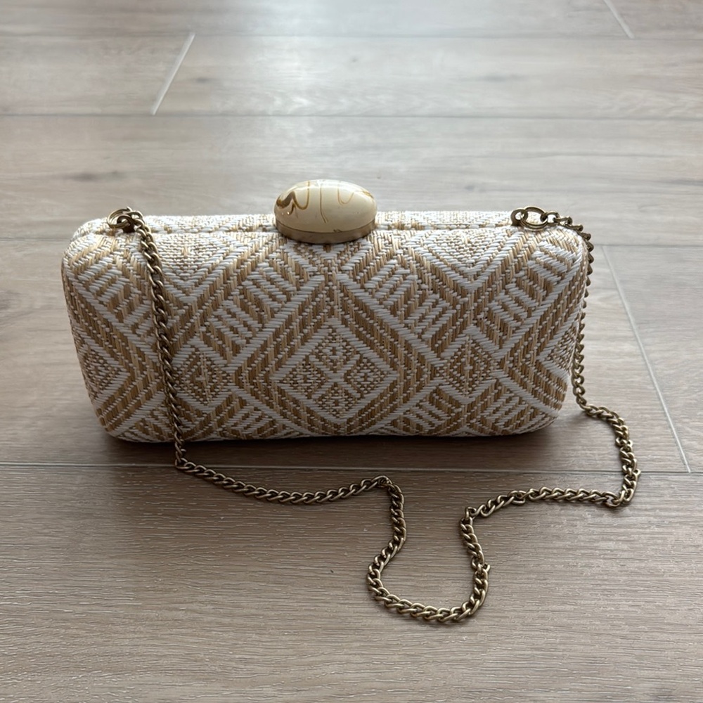 Banana Republic Cream and Tan Geometric Clutch